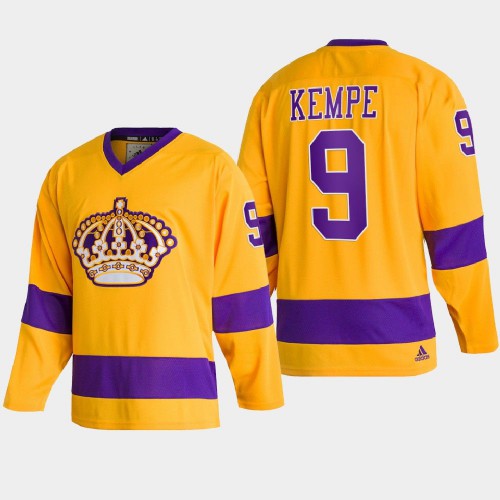 Adidas Los Angeles Kings #9 Adrian Kempe Team Classics Gold Men's 2022 Throwback Jersey Men's