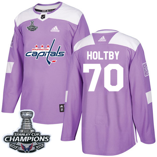 Adidas Washington Capitals #70 Braden Holtby Purple Authentic Fights Cancer Stanley Cup Final Champions Stitched Jersey Men's