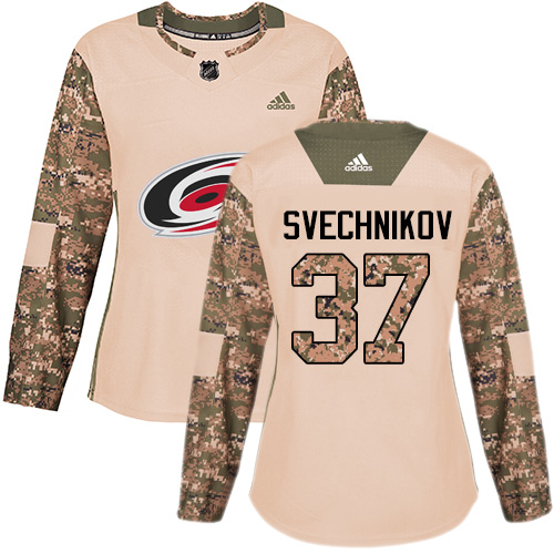 Adidas Carolina Hurricanes #37 Andrei Svechnikov Camo Authentic 2017 Veterans Day Women's Stitched Jersey Womens