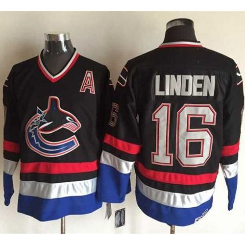 Vancouver Canucks #16 Trevor Linden Black/Blue CCM Throwback Stitched Jersey Men's