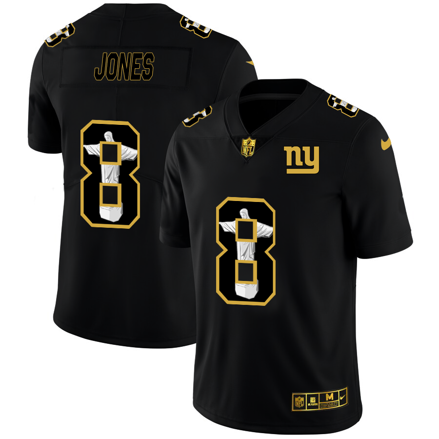 New York Giants #8 Daniel Jones Men's Carbon Black Vapor Cristo Redentor Limited Jersey