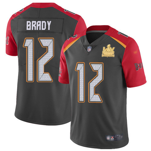 Buccaneers #12 Tom Brady Gray Youth Super Bowl LV Champions Patch Stitched Limited Inverted Legend Jersey