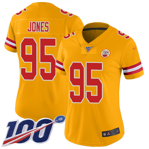 Chiefs #95 Chris Jones Gold Women's Stitched Limited Inverted Legend 100th Season Jersey
