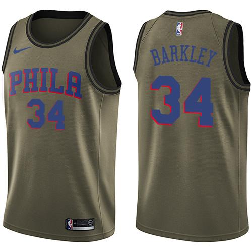 Philadelphia 76ers #34 Charles Barkley Green Salute to Service Youth Swingman Jersey Youth