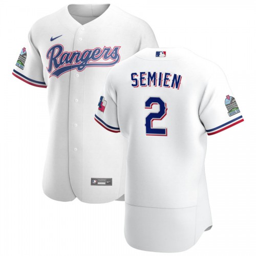 Texas Texas Rangers #2 Marcus Semien Men's White Home 2020 Authentic Patch Player Jersey Men's