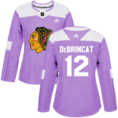 Adidas Chicago Blackhawks #12 Alex DeBrincat Purple Authentic Fights Cancer Women's Stitched Jersey Womens