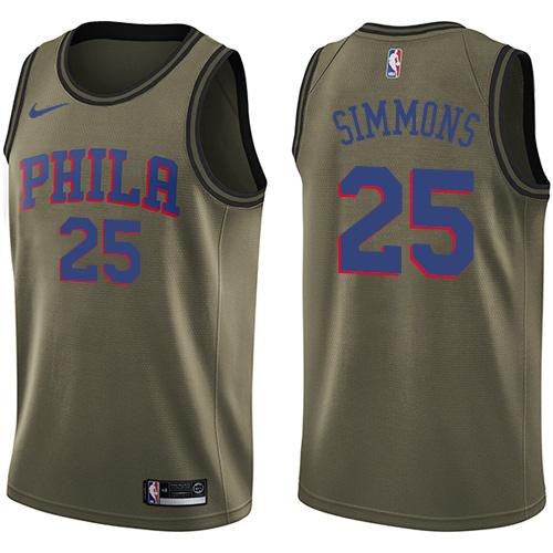 Philadelphia 76ers #25 Ben Simmons Green Salute to Service Youth Swingman Jersey Youth