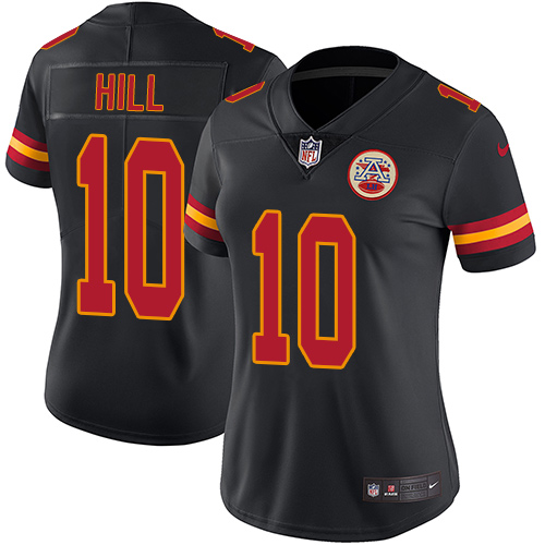 Kansas City Chiefs #10 Tyreek Hill Black Women's Stitched Limited Rush Jersey Womens