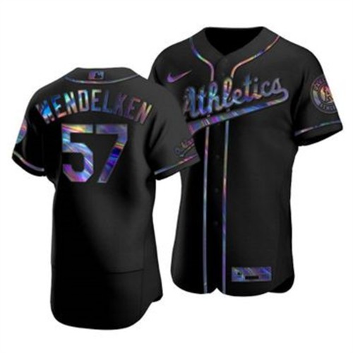 Oakland Oakland Athletics #57 J.B. Wendelken Men's Iridescent Holographic Collection Jersey - Black Men's
