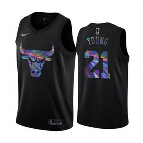 Chicago Bulls #21 Thaddeus Young Mens Iridescent Holographic Collection Jersey - Black Mens