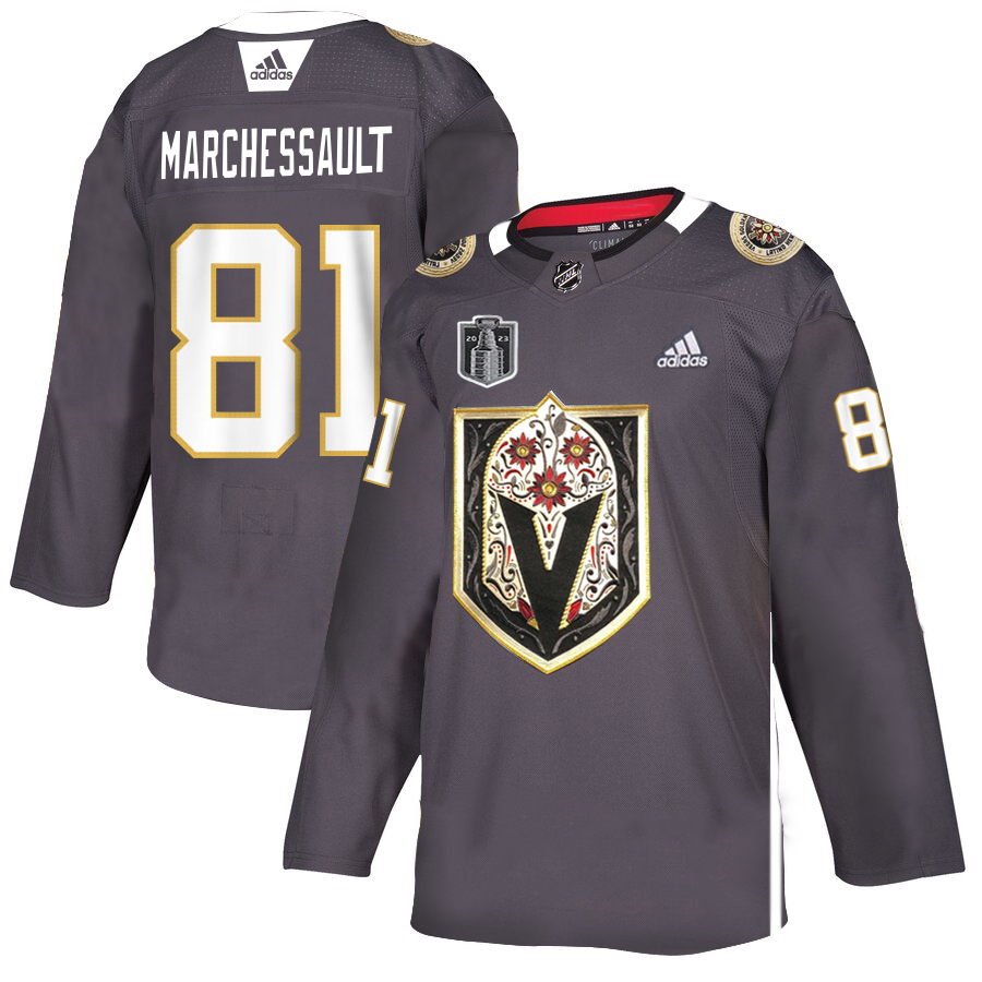 Vegas Golden Knights #81 Jonathan Marchessault Men's Grey 2023 Stanley Cup Final Patch Adidas Latino Heritage Night Stitched Jersey