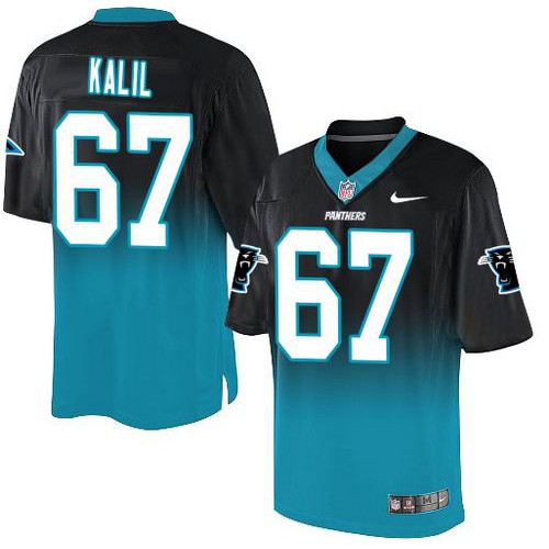 Carolina Panthers #67 Ryan Kalil Black/Blue Men's Stitched Elite Fadeaway Fashion Jersey Men's