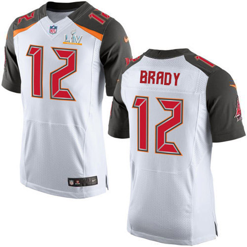 Buccaneers #12 Tom Brady White Men's Super Bowl LV Bound Stitched New Elite Jersey