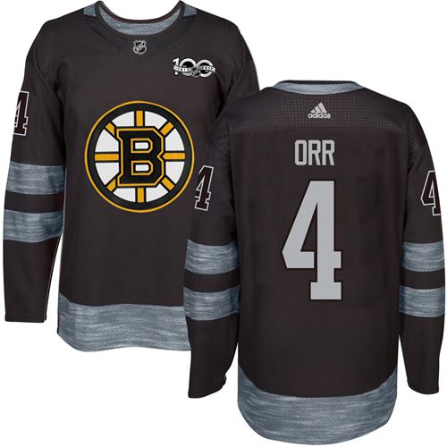 Adidas Boston Bruins #4 Bobby Orr Black 1917-2017 100th Anniversary Stitched Jersey Men's