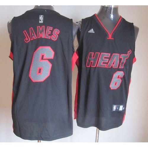 Miami Heat #6 LeBron James Black With Red & Black Number Stitched Jersey Mens