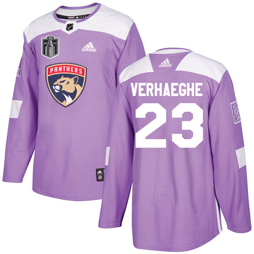 Adidas Panthers #23 Carter Verhaeghe Purple 2023 Stanley Cup Final Patch Authentic Fights Cancer Stitched Jersey