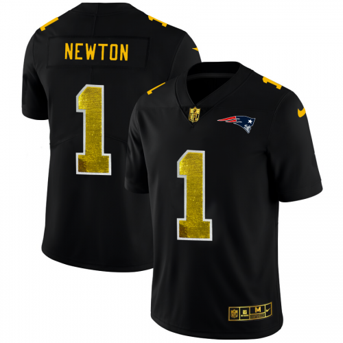 New England New England Patriots #1 Cam Newton Men's Black Golden Sequin Vapor Limited Jersey Men's