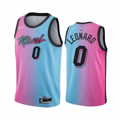 Miami Heat #0 Meyers Leonard Blue Pink Swingman 2020-21 City Edition Jersey Mens