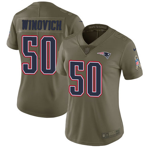 New England Patriots #50 Chase Winovich Olive Women's Stitched Limited 2017 Salute to Service Jersey Womens