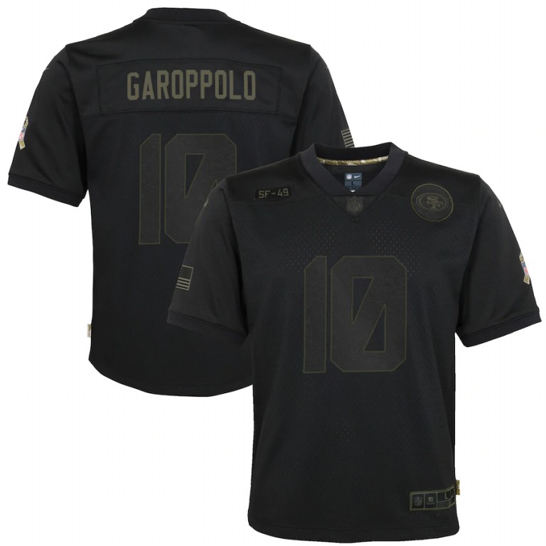 San Francisco 49ers #10 Jimmy Garoppolo Youth 2020 Salute To Service Game Jersey Black