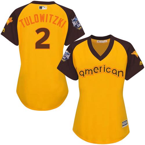 Toronto Blue Jays #2 Troy Tulowitzki Gold 2016 All-Star American League Women's Stitched Jersey Womens