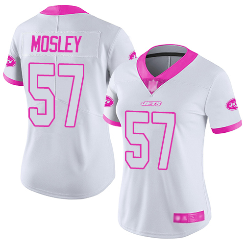 Jets #57 C.J. Mosley White/Pink Women's Stitched Limited Rush Fashion Jersey