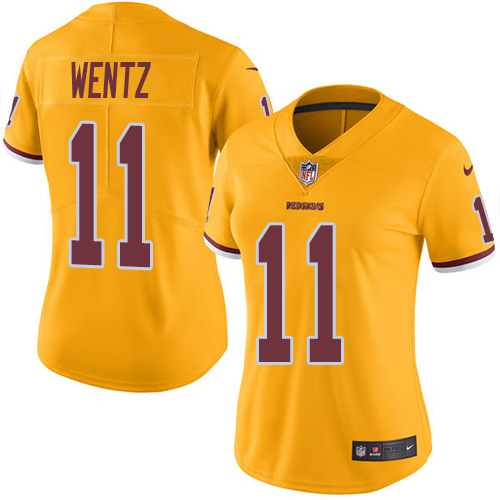Washington Commanders #11 Carson Wentz Gold Women's Stitched Limited Rush 100th Season Jersey Womens