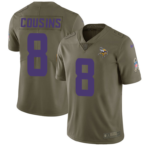 Vikings #8 Kirk Cousins Olive Men's Stitched Limited 2017 Salute To Service Jersey