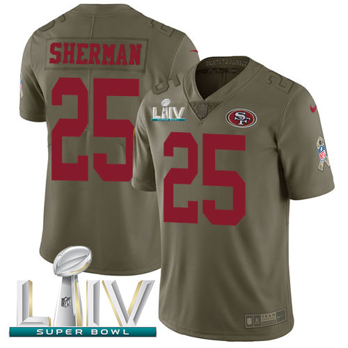 San Francisco 49ers #25 Richard Sherman Olive Super Bowl LIV 2020 Youth Stitched Limited 2017 Salute To Service Jersey Youth