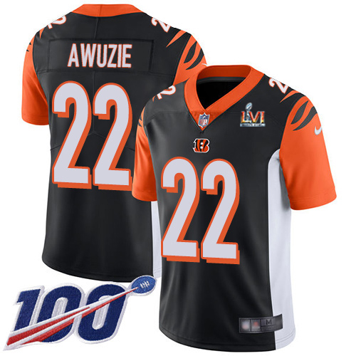 Cincinnati Bengals #22 Chidobe Awuzie Black Team Color Super Bowl LVI Patch Men's Stitched 100th Season Vapor Untouchable Limited Jersey Youth