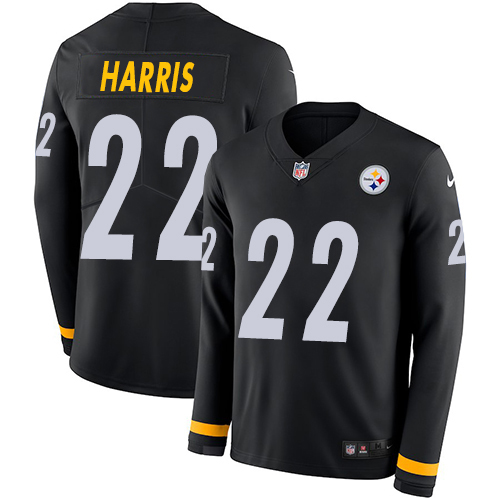 Steelers #22 Najee Harris Black Team Color Men's Stitched Limited Therma Long Sleeve Jersey