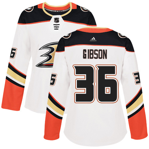 Adidas Anaheim Ducks #36 John Gibson White Road Authentic Women's Stitched Jersey Womens
