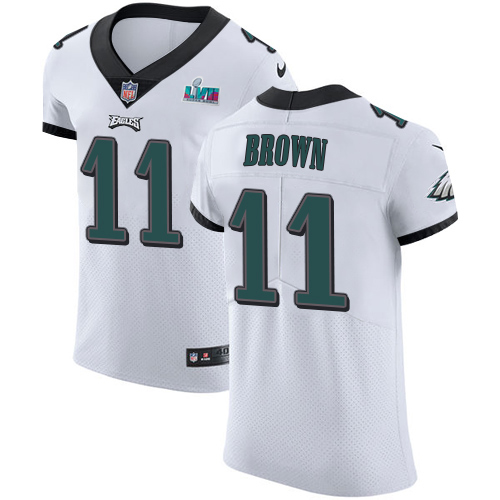 Eagles #11 A.J. Brown White Super Bowl LVII Patch Men's Stitched New Elite Jersey