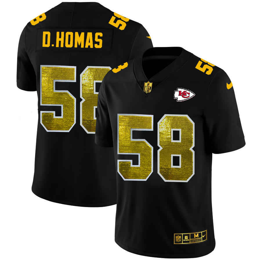Kansas City Chiefs #58 Derrick Thomas Men's Black Golden Sequin Vapor Limited Jersey