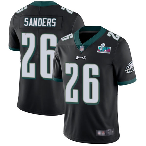 Eagles #26 Miles Sanders Black Super Bowl LVII Patch Alternate Men's Stitched Vapor Untouchable Limited Jersey