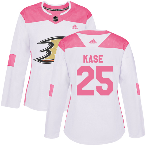 Adidas Anaheim Ducks #25 Ondrej Kase White/Pink Authentic Fashion Women's Stitched Jersey Womens