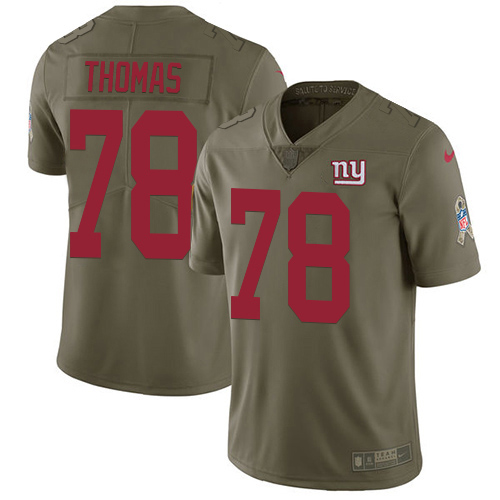 New York Giants #78 Andrew Thomas Olive Youth Stitched Limited 2017 Salute To Service Jersey Youth