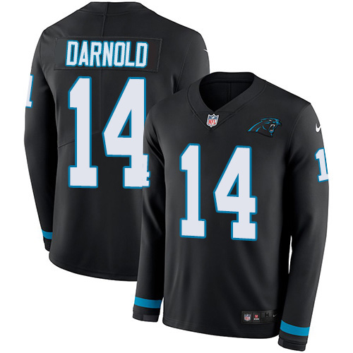 Panthers #14 Sam Darnold Black Team Color Men's Stitched Limited Therma Long Sleeve Jersey