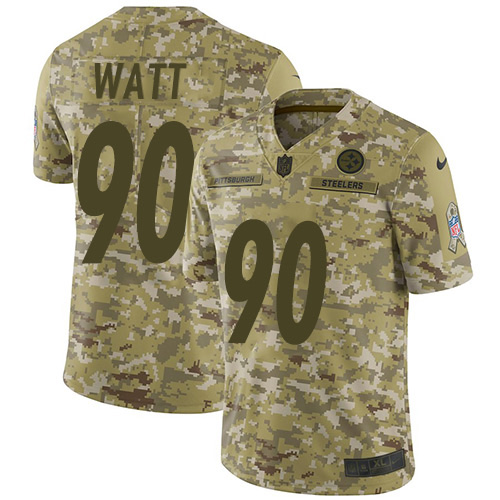 Steelers #90 T. J. Watt Camo Youth Stitched Limited 2018 Salute To Service Jersey