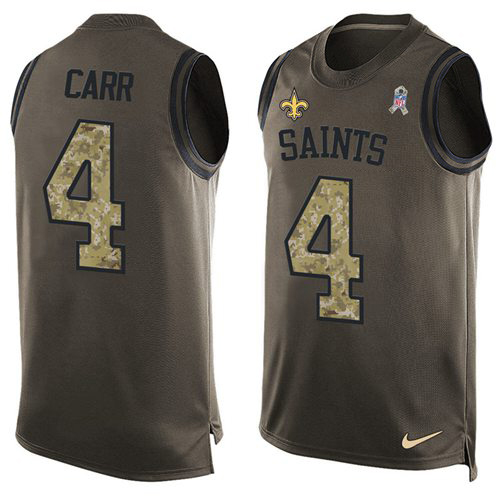Saints #4 Derek Carr Green Men's Stitched Limited Salute To Service Tank Top Jersey
