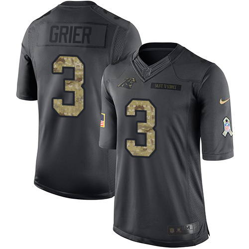 Carolina Panthers #3 Will Grier Black Men's Stitched Limited 2016 Salute to Service Jersey Men's