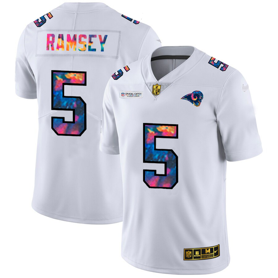 Los Angeles Rams #5 Jalen Ramsey Men's White Multi-Color 2020 Crucial Catch Limited Jersey