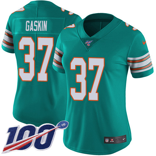 Miami Dolphins #37 Myles Gaskin Aqua Green Alternate Women's Stitched 100th Season Vapor Untouchable Limited Jersey Womens