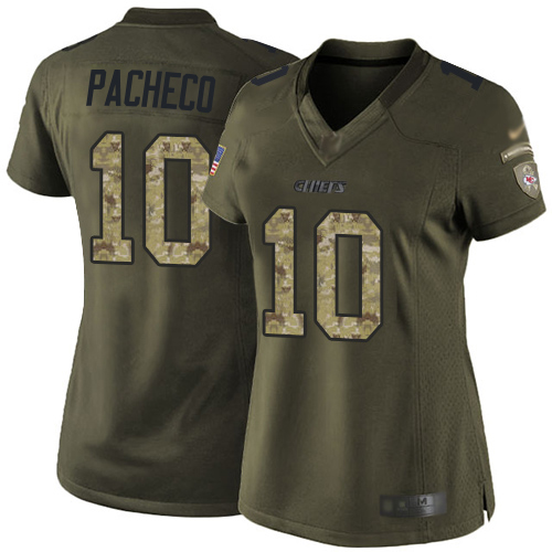 Chiefs #10 Isiah Pacheco Green Women's Stitched Limited 2015 Salute To Service Jersey
