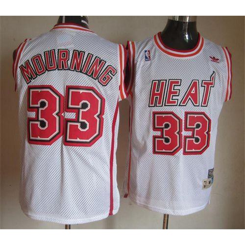 Miami Heat #33 Alonzo Mourning White Throwback Stitched Jersey Mens