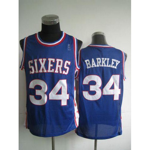 Philadelphia 76ers #34 Charles Barkley Blue Throwback Stitched Jersey Mens