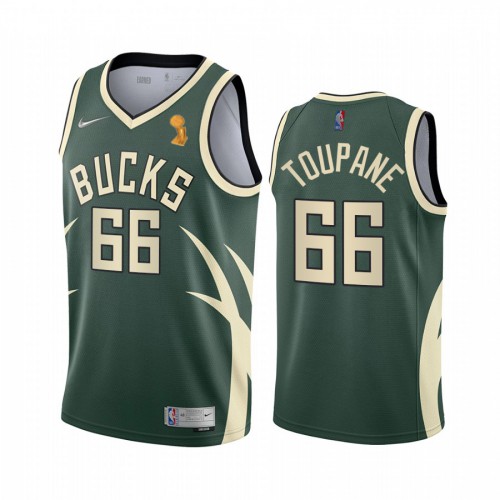 Milwaukee Bucks #66 Axel Toupane Womens 2021 Finals Champions Swingman Earned Edition Jersey Green Womens
