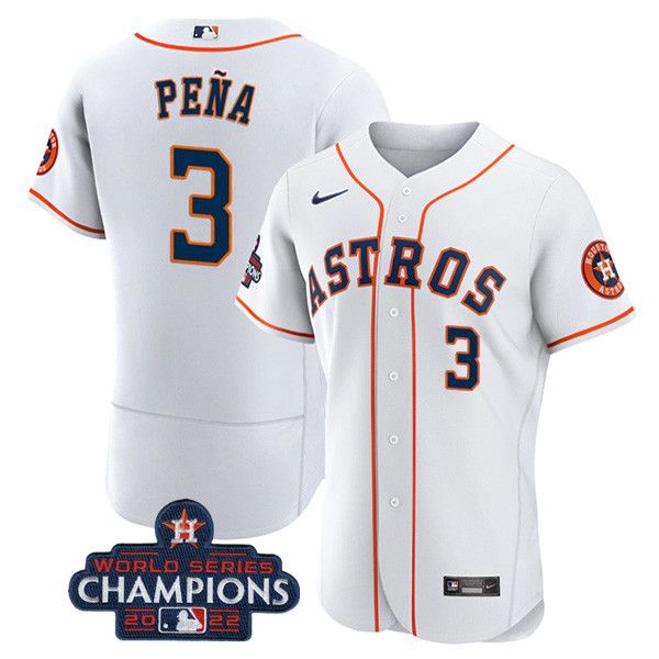 Houston Astros #3 Jeremy Pena White 2022 World Series Champions Flex Base Stitched Men's Jersey
