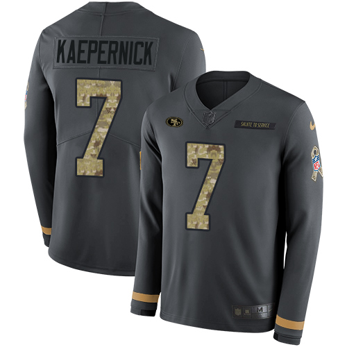 San Francisco 49ers #7 Colin Kaepernick Anthracite Salute to Service Men's Stitched Limited Therma Long Sleeve Jersey Men's