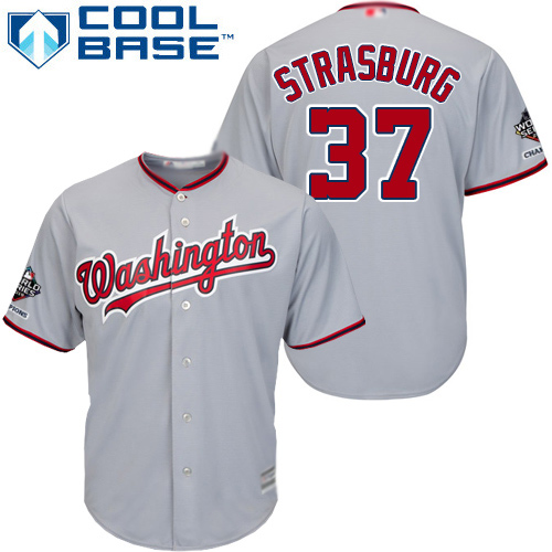 Washington Nationals #37 Stephen Strasburg Grey New Cool Base 2019 World Series Champions Stitched Jersey Men's